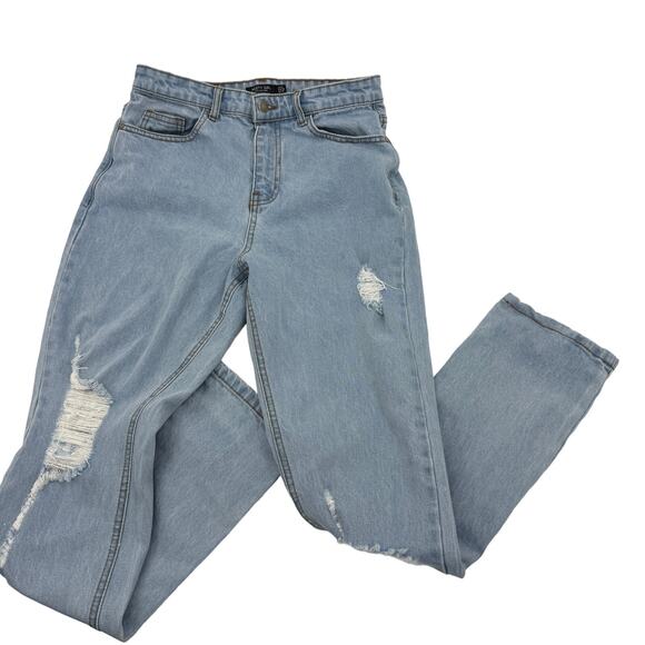 Nasty Gal Denim - NASTY GAL Light Wash Distressed Jeans Size 6 High Rise Straight Leg Cotton Denim
